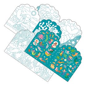 Petit Collage Coloring Book with Mermaid Stickers