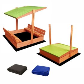 Lockable sandpit with benches and a roof 120 x 120 - green, SUN WOOD