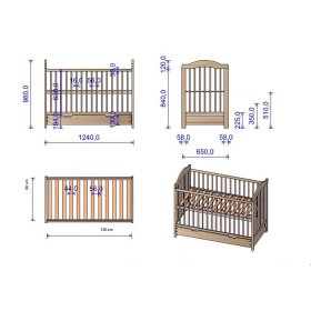 Baby cot Alek with removable partitions - gray