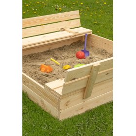 Children's sandpit with bench seats - foldable lid - 120x120 cm