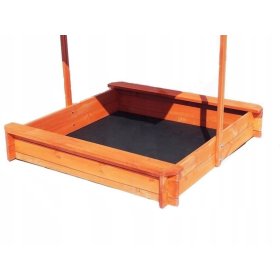 Wooden sandpit with benches and roof 120 x 120 - yellow, Evistol