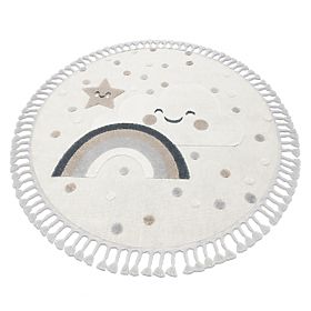 Round Carpet YOYO EY78 White/Beige - Cloud, Rainbow, Dots for Children, Textured, Sensory Fringe, F.H.Kabis