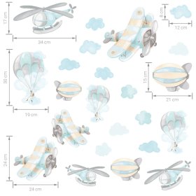 Set of wall stickers - Airplanes and balloons 22 pcs