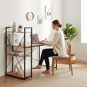 School Computer Desk 120x60 cm with Shelf and 3 Loft Light Oak Shelves ModernHome