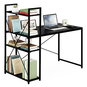 School Computer Desk 120x60 cm with Shelf and 3 Shelves Black ModernHome