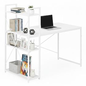 School Computer Desk 120x60 cm with Shelf and 3 Shelves White ModernHome
