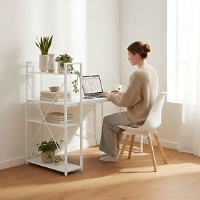 School Computer Desk 120x60 cm with Shelf and 3 Shelves White ModernHome