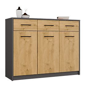 SIMPLO 3D3S Sideboard 3 Drawers 3 Doors ANTHRACITE ARTISAN OAK