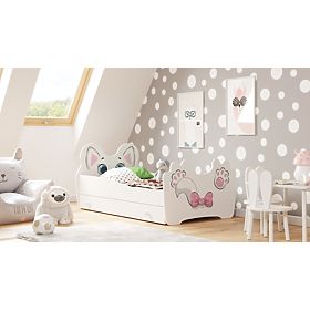 Single Bed Pink Cat 140x70 with Drawer
