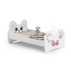 Single Bed Pink Cat 160x80 with Mattress