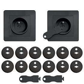 SIPO Protective covers for electric sockets, black - 12 pcs