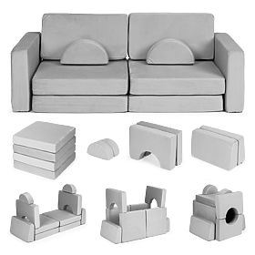 Folding modular sofa for children large 2-seater DIY 10 soft pillows - gray ECOTOYS