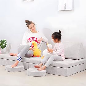 Folding modular sofa for children large 2-seater DIY 10 soft pillows - gray ECOTOYS