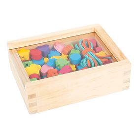 Small Foot Wooden stringing beads shapes in a box, small foot
