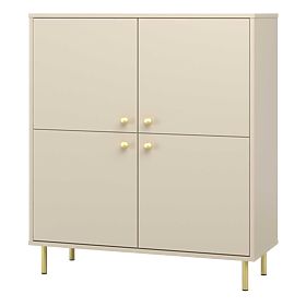 Tall Four-Door Sideboard Venus Cashmere with Gold Metal Legs