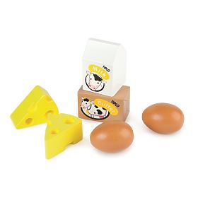 Tidlo Wooden crate with dairy products and eggs