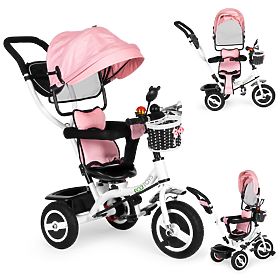 Tricycle Bike Rotatable Top Durable Rubber Wheels Pink ECOTOYS