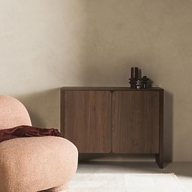 Two-Door Moku Sideboard Walnut Villa, Rounded Front Surfaces