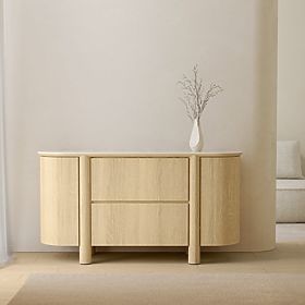 Two-Door Sideboard with Drawers Segretto, Rounded, Natural Oak, Travertine, lectus