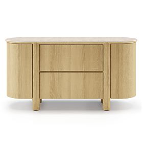 Two-Door Sideboard with Drawers Segretto, Rounded, Natural Oak, Travertine, lectus