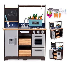 Large Wooden Children's Kitchen with Vegetable Stand and Accessories ECOTOYS, EcoToys