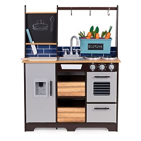 Large Wooden Children's Kitchen with Vegetable Stand and Accessories ECOTOYS, EcoToys
