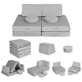 Large Modular Folding Sofa for Kids DIY 8 Soft Cushions - Gray ECOTOYS