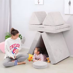 Large Modular Folding Sofa for Kids DIY 8 Soft Cushions - Gray ECOTOYS