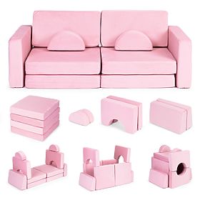 Large Modular Folding Sofa for Kids for 2 People DIY 10 Soft Pillows - Pink ECOTOYS