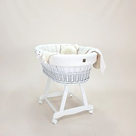 White Wicker Teddy Baby Cradle - Ecru Colored Set, TOLO