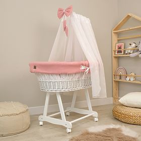 Wicker Baby Cradle with Bunny Bedding Set