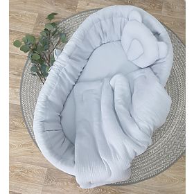 Wicker Baby Cradle with Accessories - Gray