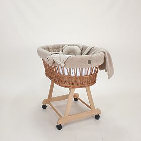 Wicker Teddy Baby Cradle – Natural Color with Beige Accessories, TOLO