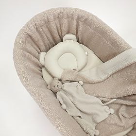 Wicker Teddy Baby Cradle - White Color with Beige Accessories