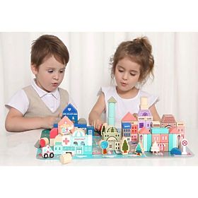 Wooden Educational City Blocks with Mat 115 pcs ECOTOYS