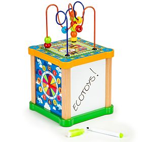 Wooden educational cube with labyrinth