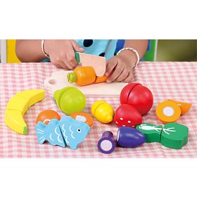 Wooden fruits and vegetables for slicing