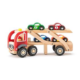 Wooden Transporter with 4 Racing Cars