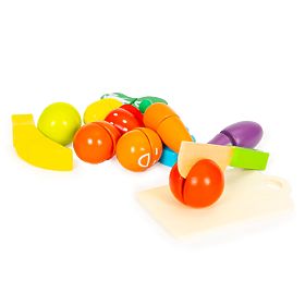 Wooden Vegetables and Fruits for Cutting 13 Pieces + Bucket