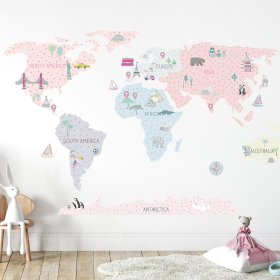 Wall sticker World map - pink