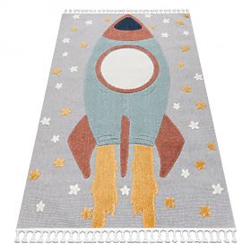 YOYO GD55 Carpet Gray/Blue - Stars, Rocket for Children, Textured, Sensory Fringes