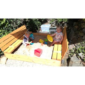 Lockable sandbox with benches 140 x 140 - impregnated, Ourbaby
