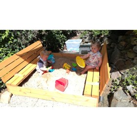 Lockable sandbox with benches 140 x 140 - impregnated, Ourbaby®