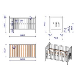 Baby cot Zuza 140x70 cm with couch side